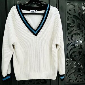 Weekday cream blue v neck sweater XS